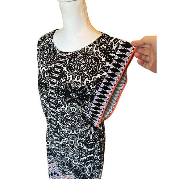 London Style Collection Women's Dress Size 4 Black White Pattern Coral Trim NEW - Picture 5 of 15